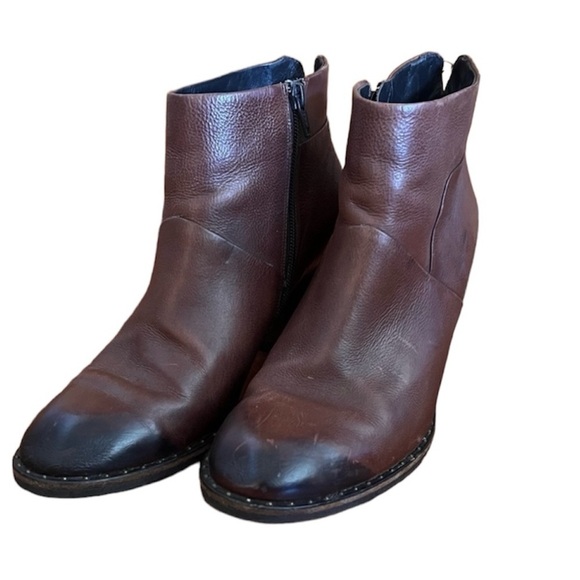 Paul Green 7 Brown Oiled Leather Ankle Boots Booties Stacked Heel Luxury Chic - Picture 1 of 11